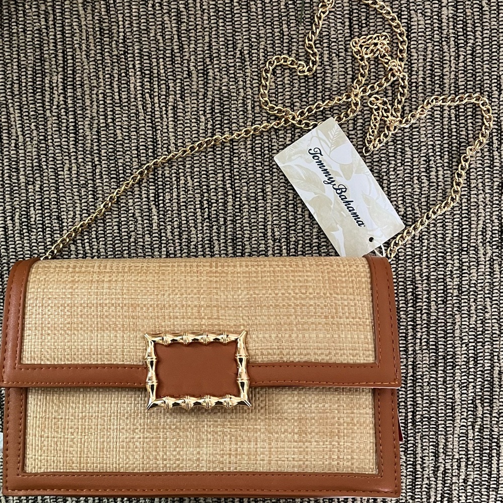 Tommy Bahama Tan and Natural Woven Crossbody Bag - Picture 2 of 6
